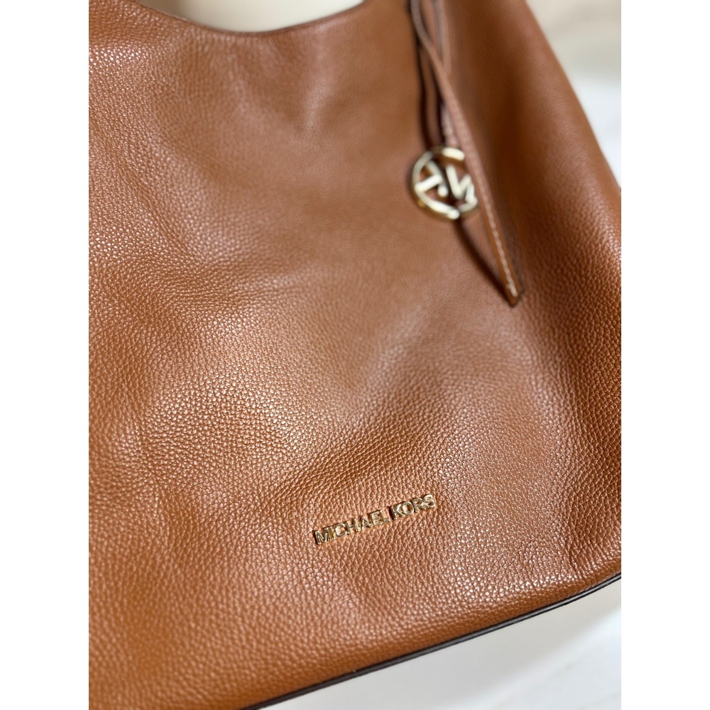 Michael Kors Luggage Brown Pebbled Leather Hobo Shoulder Bag Gold Hardware - Picture 2 of 11